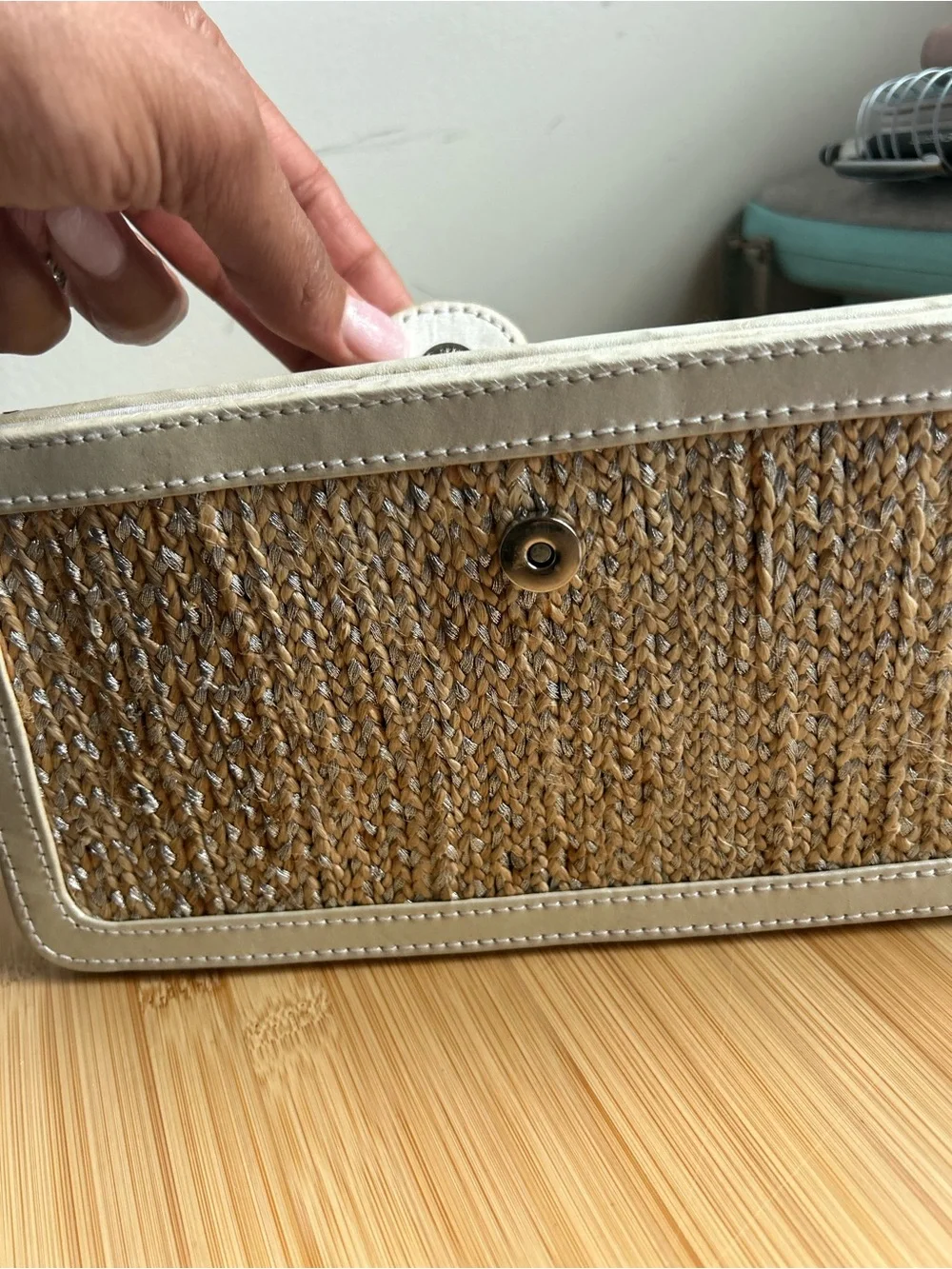 Woven Straw Clutch Handmade with Cream Trim from Bangladesh